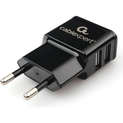 Сетевое зарядное устройство Cablexpert MP3A-PC-12 100/220V - 5V USB 2 порта, 2.1A, черный