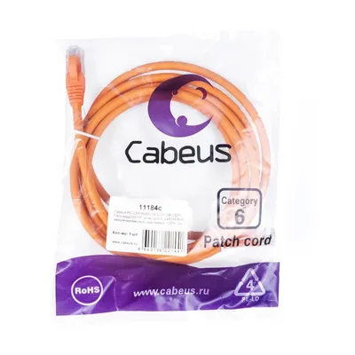 Патч-корд Cabeus PC-UTP-RJ45-Cat.6-2m-OR-LSZH, U/UTP Cat.6, 2 м