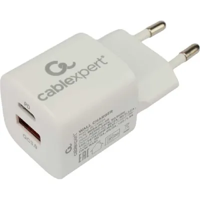 Зарядное устройство Cablexpert MP3A-PC-46, 20W, QC3.0/PD, USB Type-C, белый