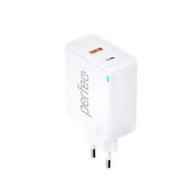 Зарядное устройство Perfeo I4663, GaN, 45W, 2×USB (USB-A+Type-C), белый