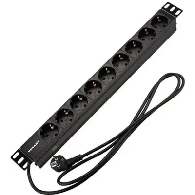 Блок распределения питания REXANT 04-0105-1, 19", 9×CEE 7/4, 16 А, шнур 2 м, CEE 7/7