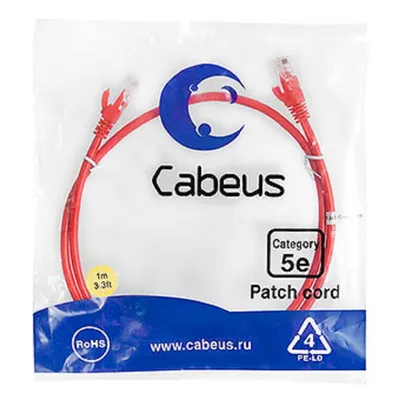 Патч-корд Cabeus PC-UTP-RJ45-Cat.5e-1m-RD-LSZH, U/UTP Cat.5e, RJ45, LSZH, 1м, красный