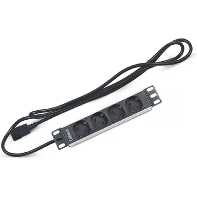 Блок распределения питания Cabeus PDU-4P-2IEC, 4 розетки Type F, 10 А, 1U, шнур 2 м