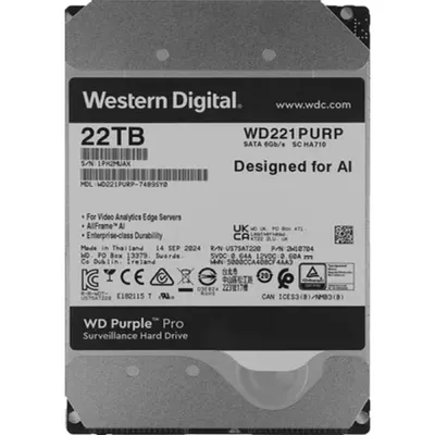Жесткий диск Western Digital Purple Pro WD221PURP, 22 ТБ, 3.5", SATA 6 Гбит/с, 7200 об/мин