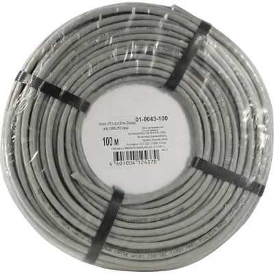 Кабель REXANT 01-0043-100 U/UTP Cat.5e, 4PR, 24AWG, PVC, 100 м, серый