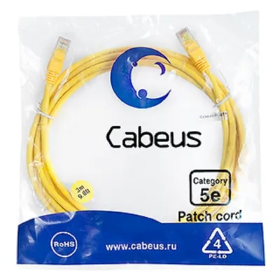 Патч-корд Cabeus PC-UTP-RJ45-Cat.5e-3m-YL, U/UTP Cat.5e, 2×RJ45, 3 м, желтый