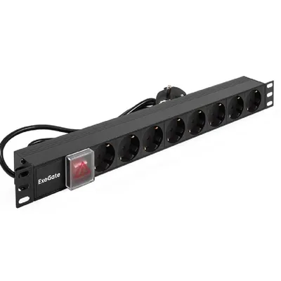 Блок розеток ExeGate ServerPro PDU-19H805, 19", 1U, 8×Schuko, 16 А