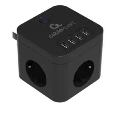 Сетевой фильтр Cablexpert CUBE-3-U4-B-1.5, 3розетки, 4×USB, 1.5м
