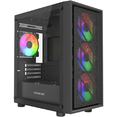 Корпус PowerCase CMMEM16B-L4, mATX, стекло, 4×120mm FRGB, черный