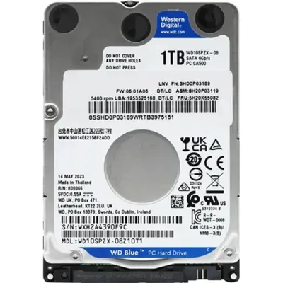 Жесткий диск Western Digital WD10SPZX Blue, 1000 ГБ, 2.5", SATA III, 5400 об/мин