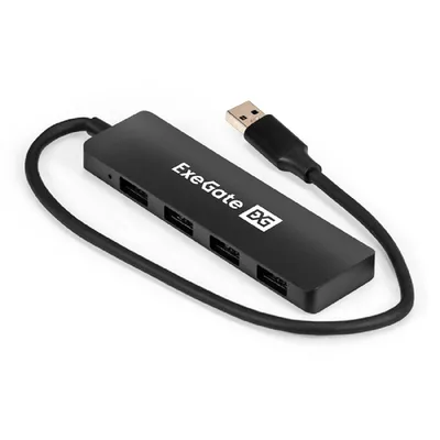 USB-хаб EXEGATE DUB-4P/3 (EX296928RUS), USB 3.0 → 4×USB 3.0 Type-A, без питания, черный