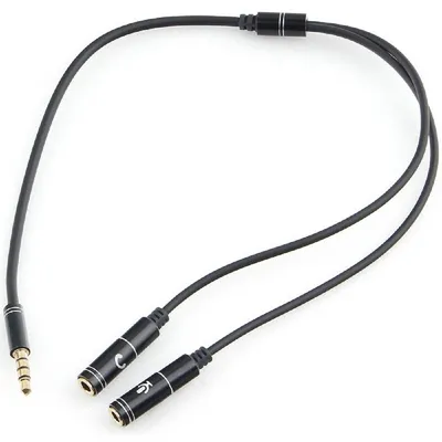 Кабель Cablexpert CCAB-02-35MYHM-0.2MB, 3.5 Jack 4pin – 2×3.5 Jack, 0.2 м