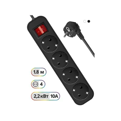Удлинитель Defender G418, 4 розетки евро с заземлением, 1,8 м, 10 А
