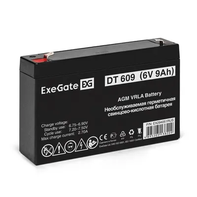 Аккумулятор ExeGate EX294051RUS, 6В, 9Ач, AGM, клеммы F1