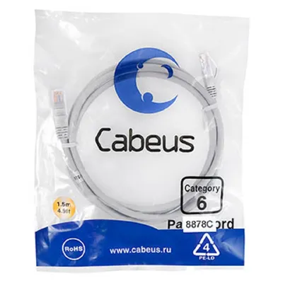 Патч-корд Cabeus PC-UTP-RJ45-Cat.6-1.5m-LSZH, U/UTP кат.6, 2xRJ45, 1,5 м, LSZH
