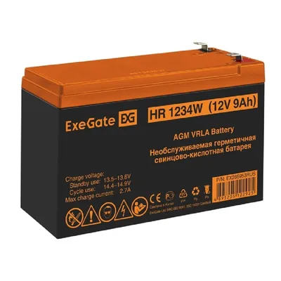 Аккумулятор ExeGate HR1234W-F2 EX285953RUS, 12 В, 9 А·ч, клеммы F2