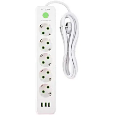 Удлинитель Amper JH-1033U-2W, 5 розеток, 3×USB, 2м, 10А, 2500Вт