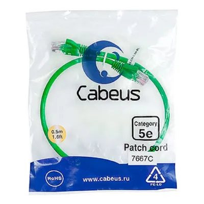 Патч-корд Cabeus PC-UTP-RJ45-Cat.5e-0.5m-GN-LSZH, U/UTP Cat.5e, RJ45, 0.5м, зеленый