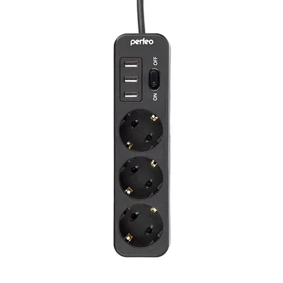 Сетевой фильтр Perfeo POWER STREAM PF_C3907, 2500 Вт, 3 розетки, 3 USB, 2 м