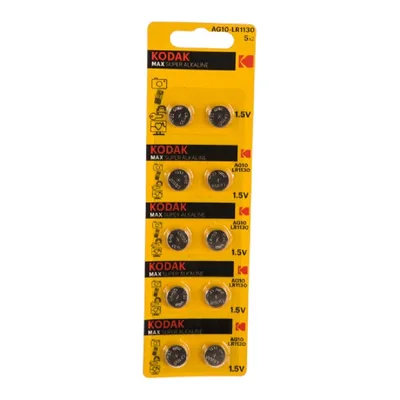 Батарейка Kodak AG10 (LR54) алкалиновая, 1.5 В, 70 мА·ч, 10 шт