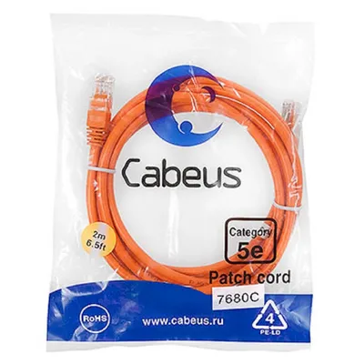 Патч-корд Cabeus PC-UTP-RJ45-Cat.5e-2m-OR-LSZH, U/UTP Cat.5e, 2м, оранжевый, LSZH