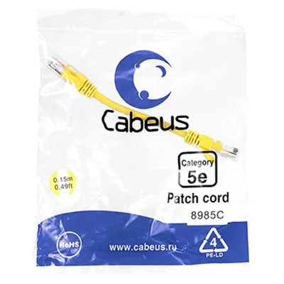 Патч-корд Cabeus PC-UTP-RJ45-Cat.5e-0.15m-YL, UTP, Cat.5e, RJ45, 0.15м, желтый