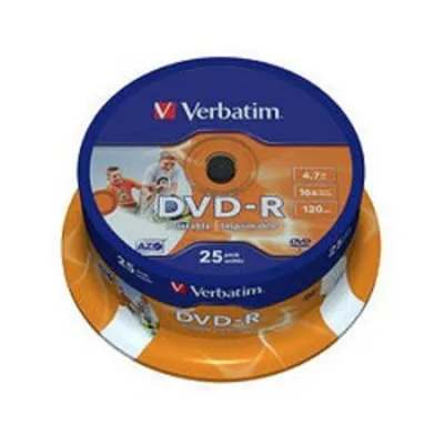 Диск DVD-R Verbatim 43538, 4.7ГБ, 16x, 25шт, Printable