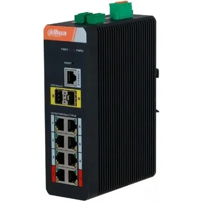 Коммутатор Dahua DH-IS4210-8GT-120, 8×1GbE PoE, 2×SFP, 120 Вт, промышленный
