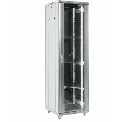 Шкаф коммутационный REXANT 04-2766-211, напольный, 27U, 600×600мм, стеклянная дверь, серый
