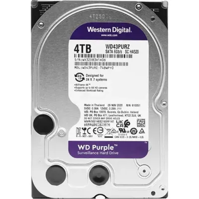 Жесткий диск Western Digital Purple HDD 3.5" SATA 4Tb, IntelliPower, 256MB buffer (DV&NVR), WD43PURZ, 1 year