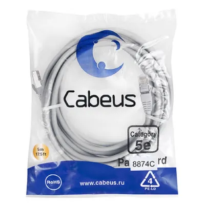 Патч-корд Cabeus PC-FTP-RJ45-Cat.5e-15m-LSZH, Cat.5e, F/UTP, 15м, LSZH, серый