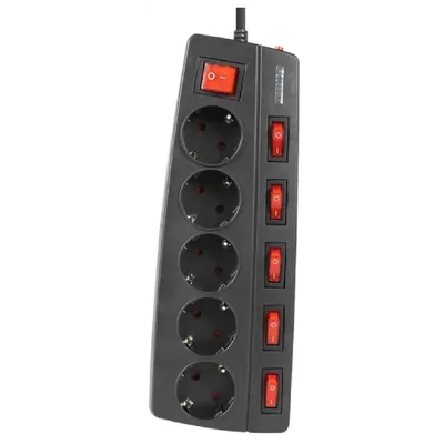 Сетевой фильтр Filum FL-SPL5-3.0M-BL, 5 розеток, 3м, черный
