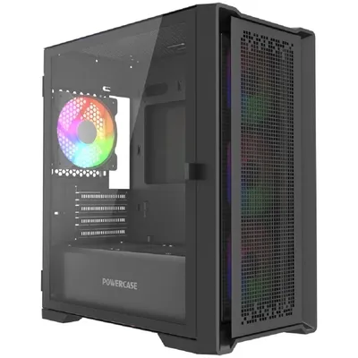 Корпус Powercase CAMBFB-A4-LE, mATX, черный, стекло, 4×120мм ARGB