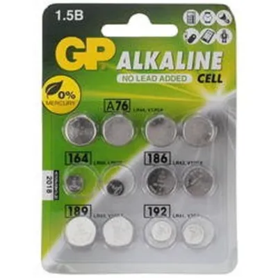 GP ACM01-CR12 12/1440 (Набор дисковых батареек, 12 шт. в уп-ке) {Количество в упаковке — 12 (2 x LR41 (192), 2 x LR43 (186), 4 x LR44 (A76), 2 x LR54 (189), 2 x LR60 (164))}