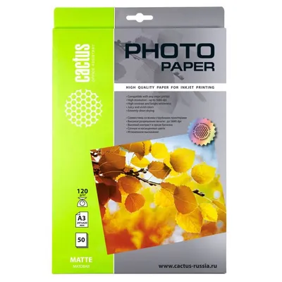 Фотобумага Cactus CS-MA312050, A3, 120 г/м², матовая, 50 листов, белая