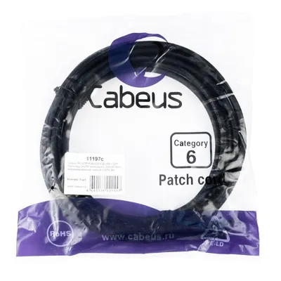 Патч-корд Cabeus PC-UTP-RJ45-Cat.6-3m-BK-LSZH, Cat.6, U/UTP, 3м, черный