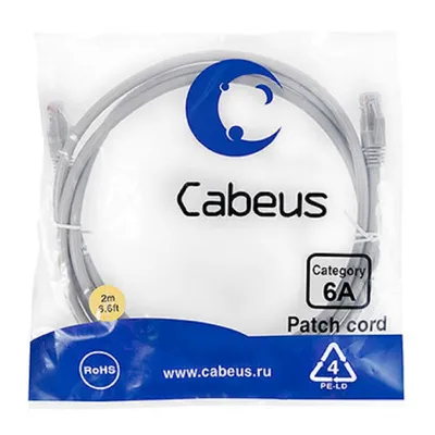 Патч-корд Cabeus PC-UTP-RJ45-Cat.6a-2m-LSZH, U/UTP, Cat.6a, 2м