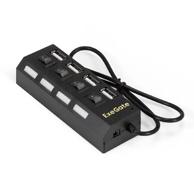 Хаб EXEGATE DUB-42SW EX293977RUS, USB 2.0, 4x USB 2.0, выключатели