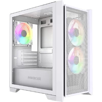 Корпус Powercase CAMZW-A3-V2, mATX, стекло, 3×120 мм ARGB, белый