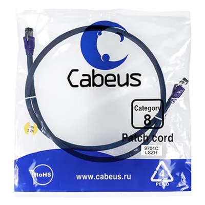 Патч-корд Cabeus PC-SSTP-RJ45-Cat.8-1m-LSZH, S/FTP Cat.8, 2×RJ45, 1 м