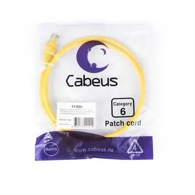 Патч-корд Cabeus PC-UTP-RJ45-Cat.6-1m-YL-LSZH, U/UTP Cat.6, 2×RJ45, LSZH, 1 м, желтый
