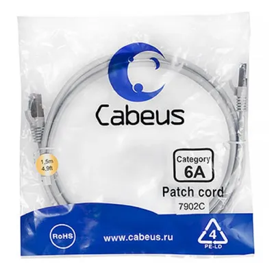 Патч-корд Cabeus PC-SSTP-RJ45-Cat.6a-1.5m-LSZH, S/FTP Cat.6a, 1,5 м, RJ45, LSZH, серый