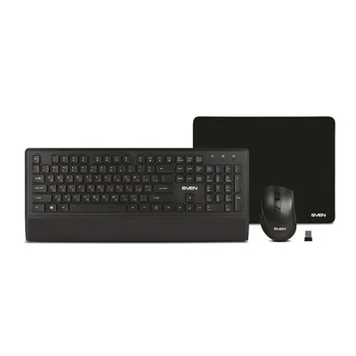 Комплект Sven KB-C3800W, клавиатура + мышь + коврик, беспроводной, USB
