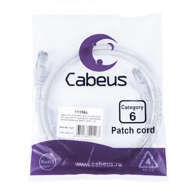 Патч-корд Cabeus PC-UTP-RJ45-Cat.6-1.5m-WH-LSZH, U/UTP Cat.6, 2×RJ45, LSZH, 1,5 м, белый