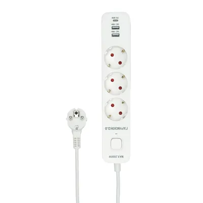 Сетевой фильтр Гарнизон EPS-3-CU2-W-2, 3 розетки, 2×USB, 1×Type-C PD