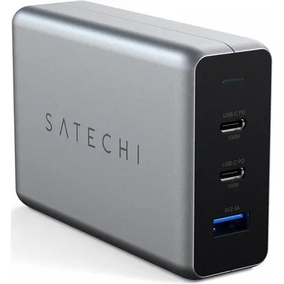 Зарядное устройство Satechi Compact GaN Charger 100W, 2×USB-C 100 Вт, USB-A 12 Вт
