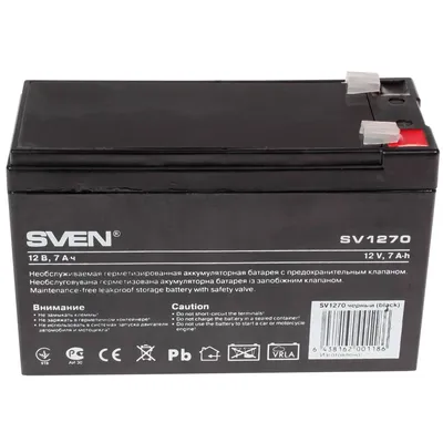 Аккумуляторная батарея SVEN SV1270, 12 В, 7 А·ч, клеммы F2, свинцово-кислотная