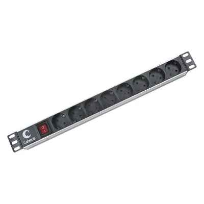 Cabeus PDU-8P Блок распределения питания для 19" шкафов, горизонтальный, 8 розеток, 10 A, выключатель, гнездо под шнур, алюминиевый корпус