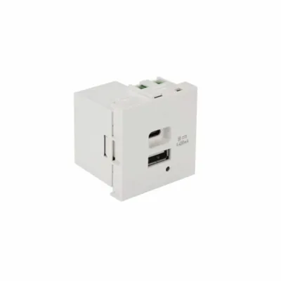 Модуль USB-зарядки, 1 порт USB-C + 1 порт USB-A, 2.1A/5V, 45x22.5, белый LANMASTER (LAN-EZ45x22-2UCA/2.1-WH)