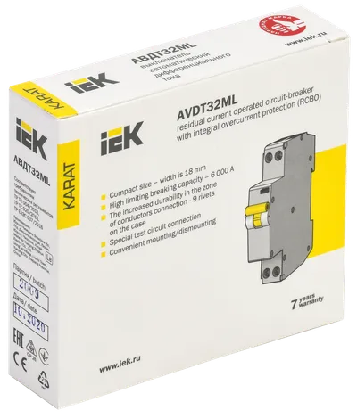 Автоматический выключатель дифференциального тока IEK MVD12-1-016-C-030, 16 А, 30 мА, тип AC, характеристика C, 1 модуль